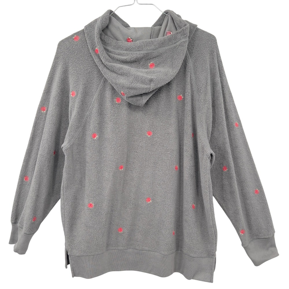 PINK Victoria's Secret Gray Terry Rose Embroidered Hoodie Pullover Womens M cozy - Picture 2 of 4